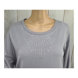 Isaac's Designs Women's L 3/4 Sleeve Rhinestone Embellished Top Combed Cotton B